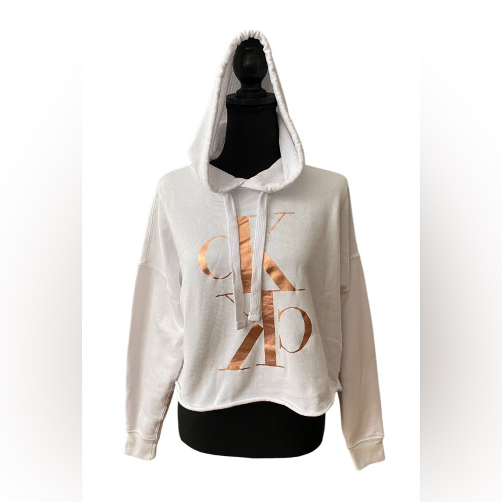 Calvin Klein Jeans: White Hoodie Sweatshirt with CK Mirror Logo on Front
